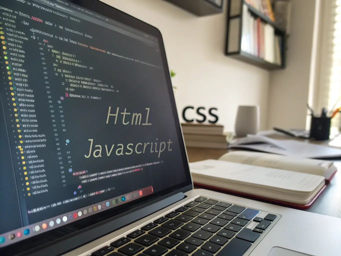 A close-up shot of HTML code displayed on a computer screen, highlighting the structure and tags used in web development, in the context of a Dreamfactor training module.